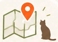 猫と地図のイラスト
