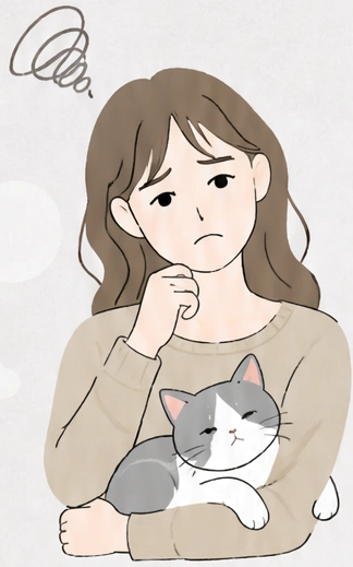 猫を抱き、お部屋探しに悩む女性
